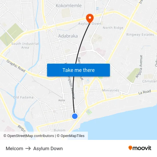 Melcom to Asylum Down map