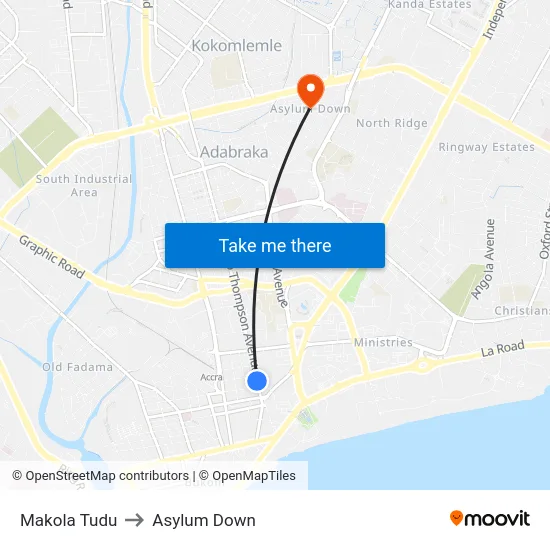 Makola Tudu to Asylum Down map
