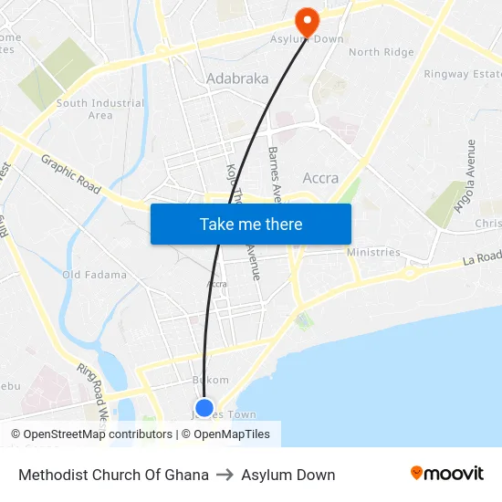 Methodist Church Of Ghana to Asylum Down map