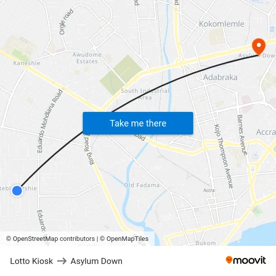 Lotto Kiosk to Asylum Down map