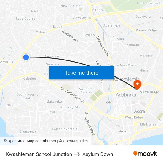 Kwashieman School Junction to Asylum Down map