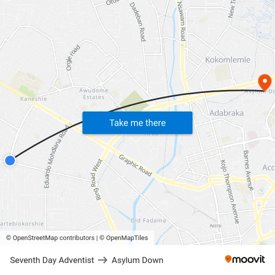 Seventh Day Adventist to Asylum Down map