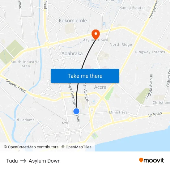 Tudu to Asylum Down map