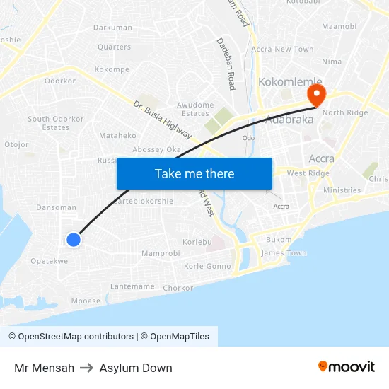 Mr Mensah to Asylum Down map