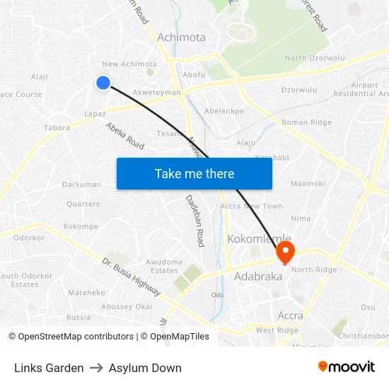 Links Garden to Asylum Down map