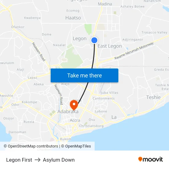Legon First to Asylum Down map
