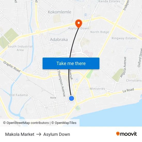 Makola Market to Asylum Down map