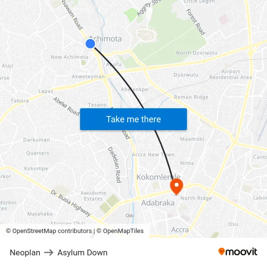 Neoplan to Asylum Down map