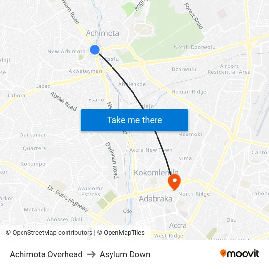 Achimota Overhead to Asylum Down map