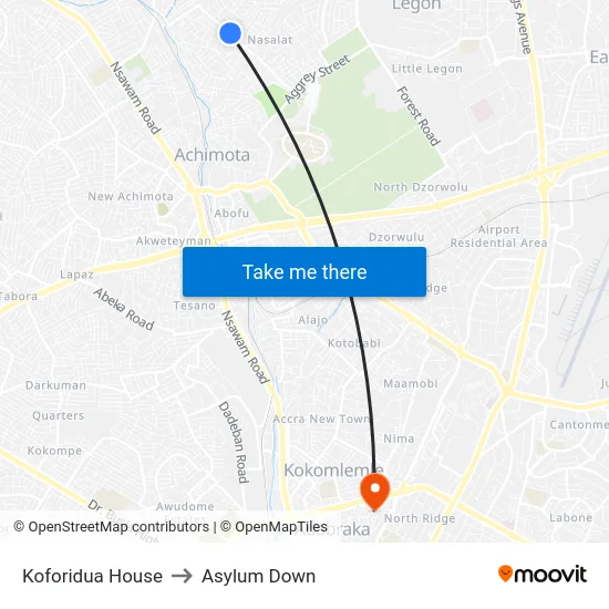 Koforidua House to Asylum Down map