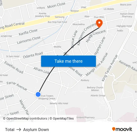 Total to Asylum Down map