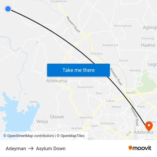 Adeyman to Asylum Down map