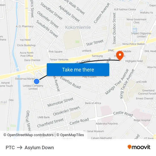 PTC to Asylum Down map