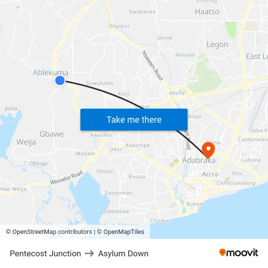 Pentecost Junction to Asylum Down map