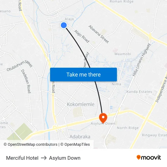 Merciful Hotel to Asylum Down map