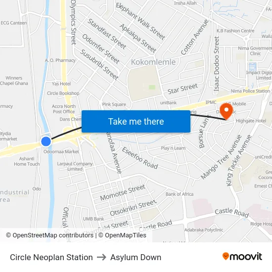 Circle Neoplan Station to Asylum Down map