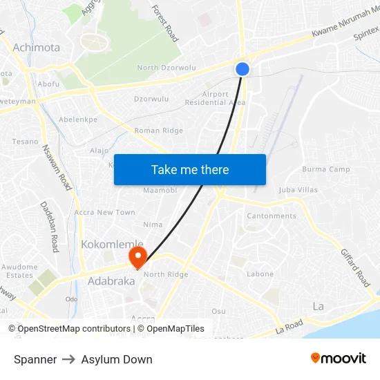 Spanner to Asylum Down map