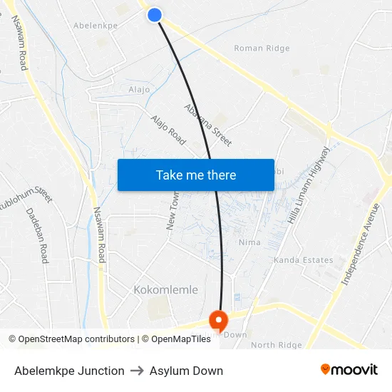 Abelemkpe Junction to Asylum Down map