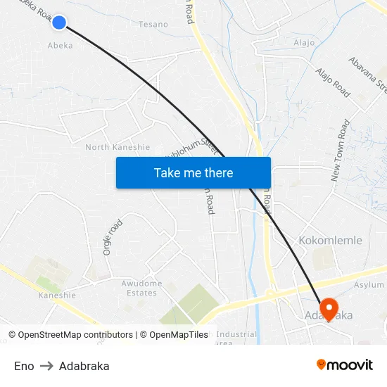 Eno to Adabraka map