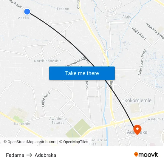Fadama to Adabraka map