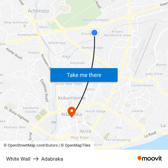 White Wall to Adabraka map