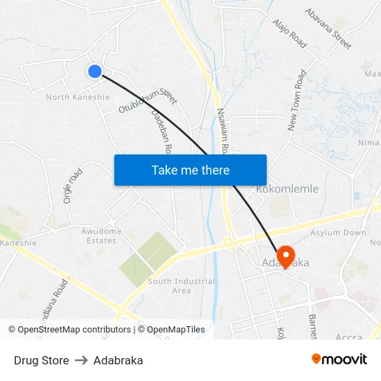 Drug Store to Adabraka map