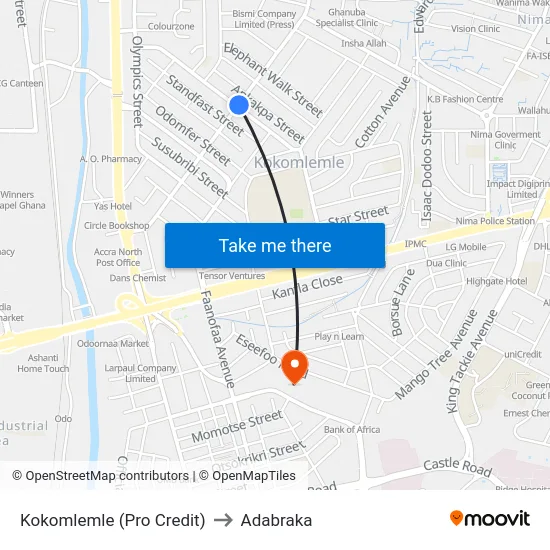 Kokomlemle (Pro Credit) to Adabraka map