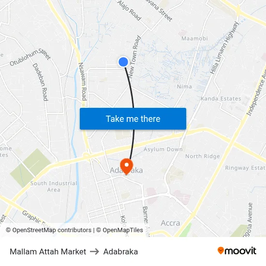 Mallam Attah Market to Adabraka map