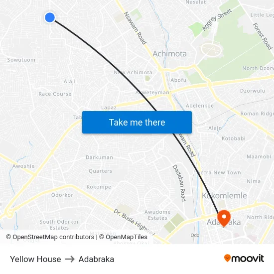 Yellow House to Adabraka map
