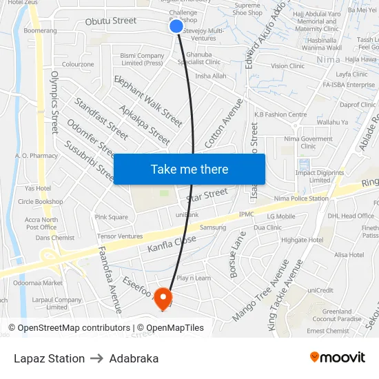 Lapaz Station to Adabraka map