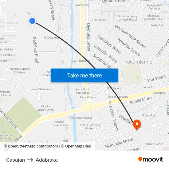 Casajan to Adabraka map