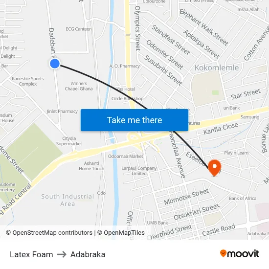 Latex Foam to Adabraka map