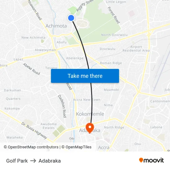 Golf Park to Adabraka map