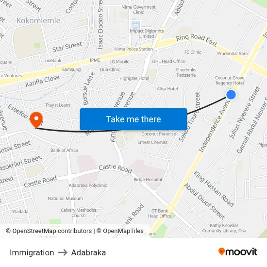 Immigration to Adabraka map