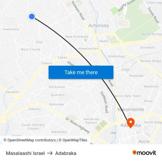 Masalaashi Israel to Adabraka map