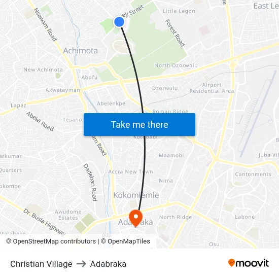 Christian Village to Adabraka map