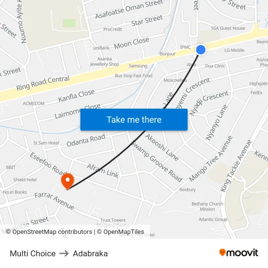 Multi Choice to Adabraka map