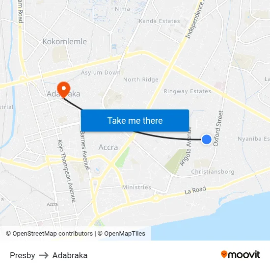 Presby to Adabraka map