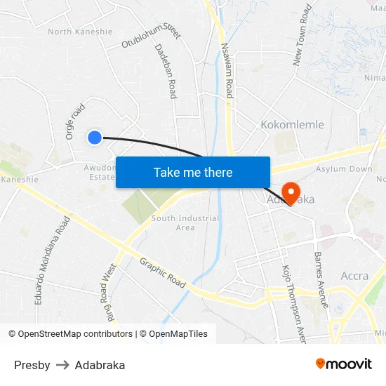 Presby to Adabraka map