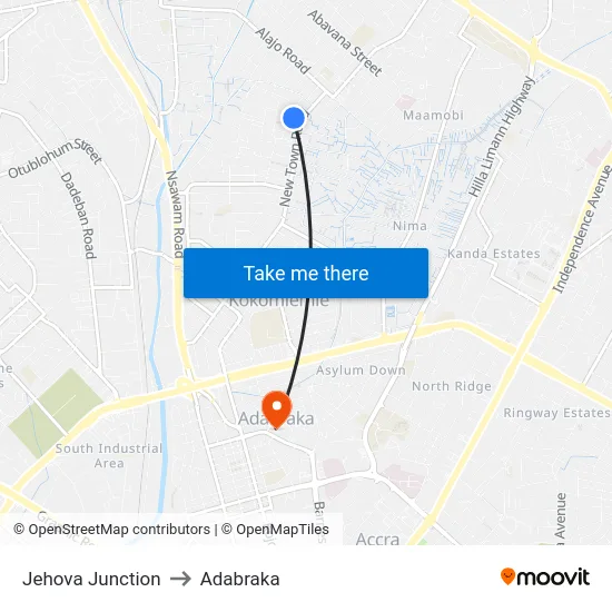 Jehova Junction to Adabraka map