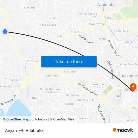 Anyah to Adabraka map