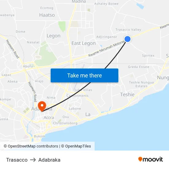 Trasacco to Adabraka map