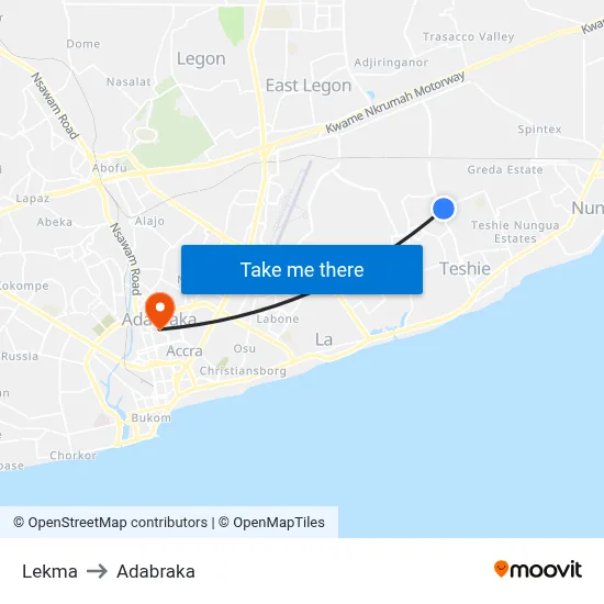 Lekma to Adabraka map