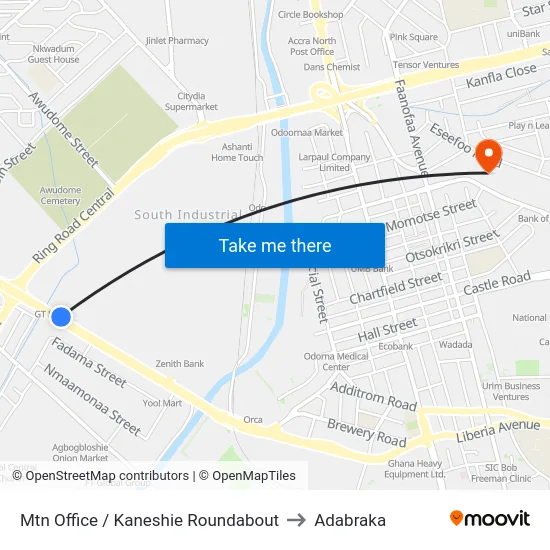 Mtn Office / Kaneshie Roundabout to Adabraka map