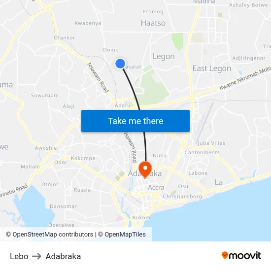 Lebo to Adabraka map