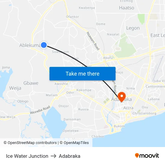 Ice Water Junction to Adabraka map