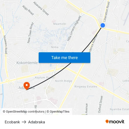 Ecobank to Adabraka map