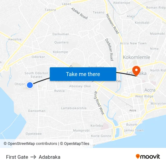 First Gate to Adabraka map