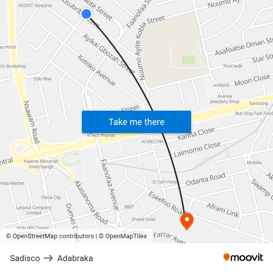 Sadisco to Adabraka map