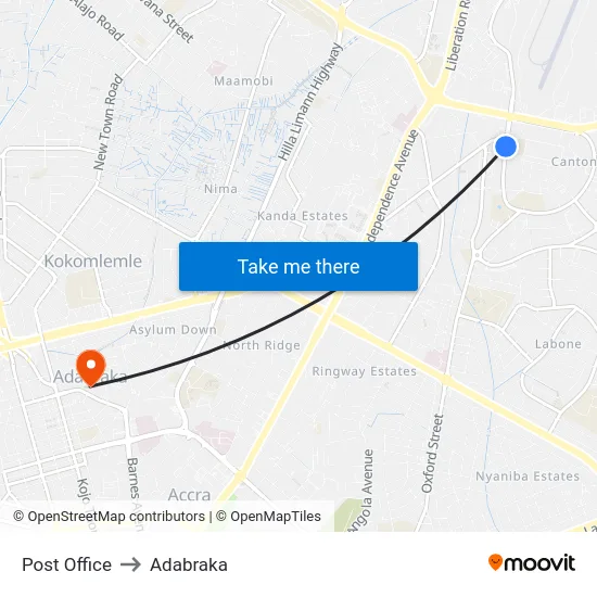 Post Office to Adabraka map